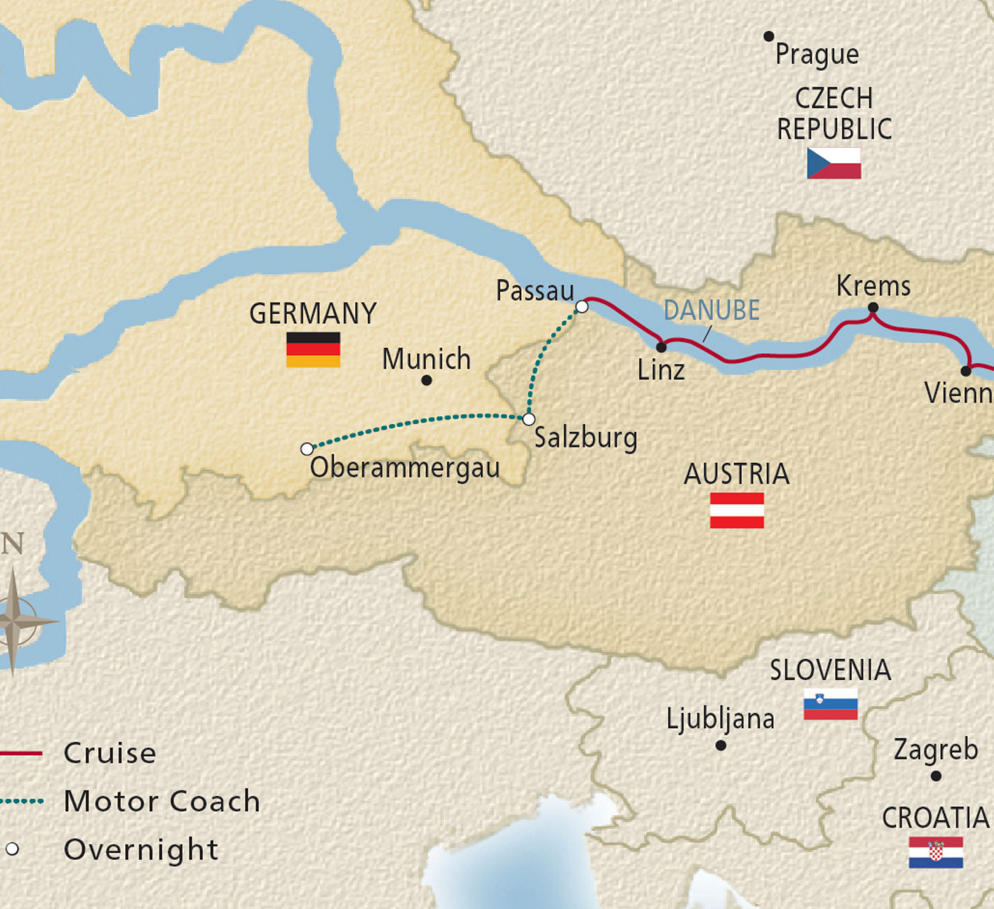 Map of Oberammergau with Salzburg itinerary