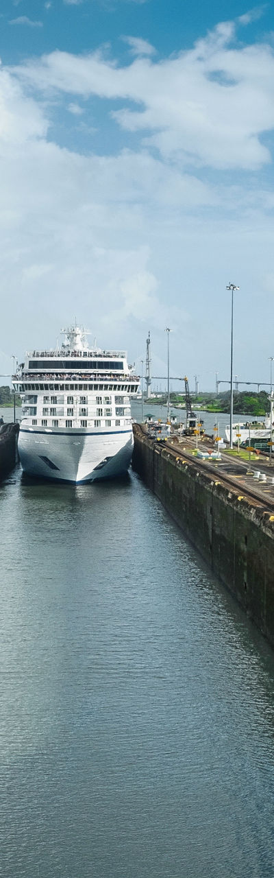 Cruise ship passing through Panama Canal locks