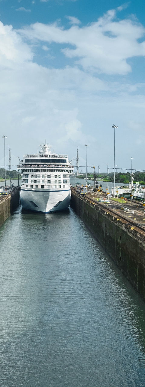 Cruise ship passing through Panama Canal locks