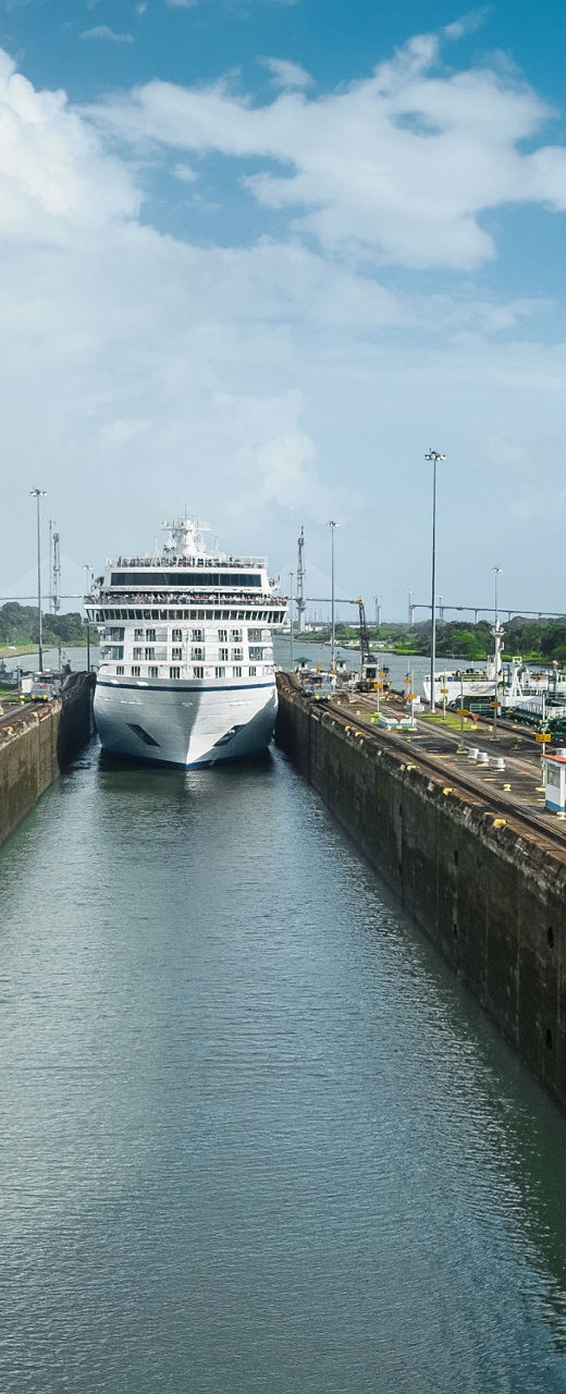 Cruise ship passing through Panama Canal locks