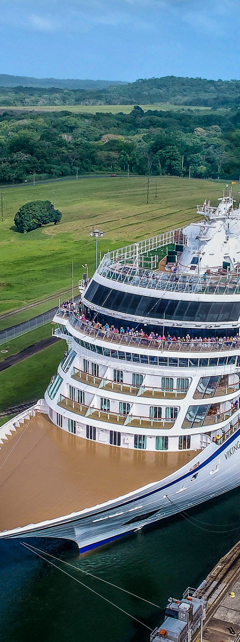 Cruise ship passing through Panama Canal locks