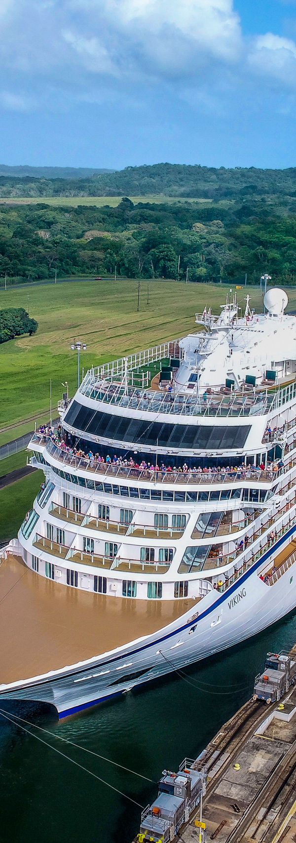 Cruise ship passing through Panama Canal locks