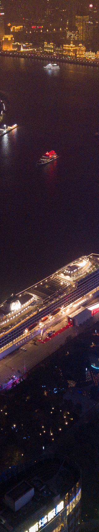 Night aerial view of Shanghai waterfront