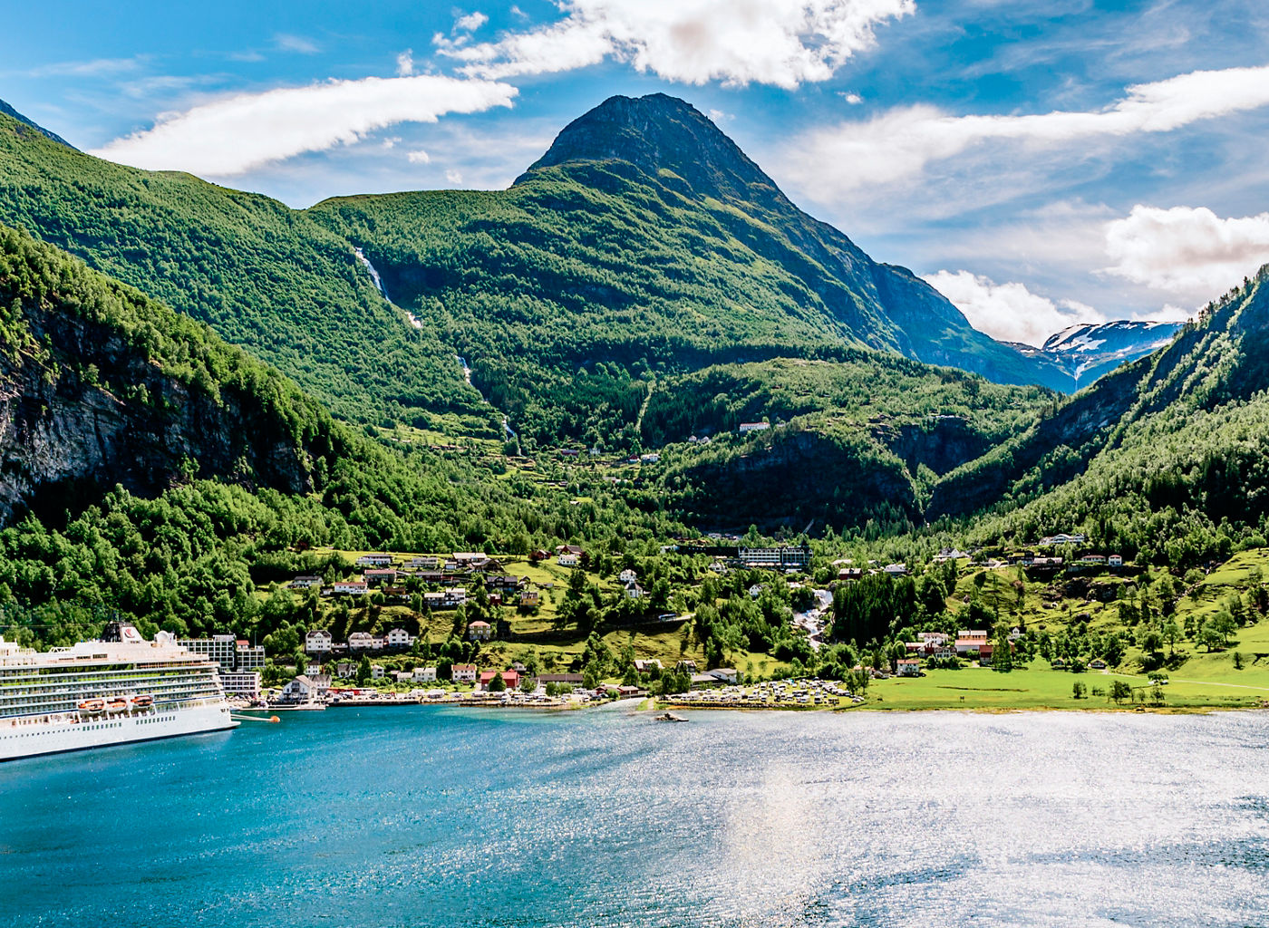 Cruise ship in scenic Norwegian fjord