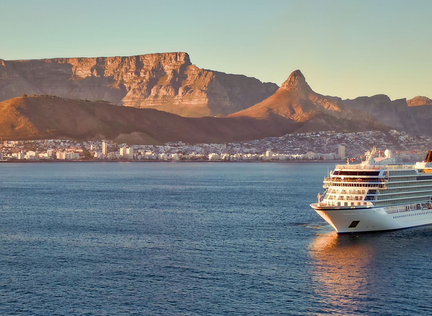 Cruise ship near Cape Town at sunset