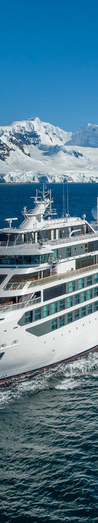 Luxury cruise ship in icy Antarctic waters