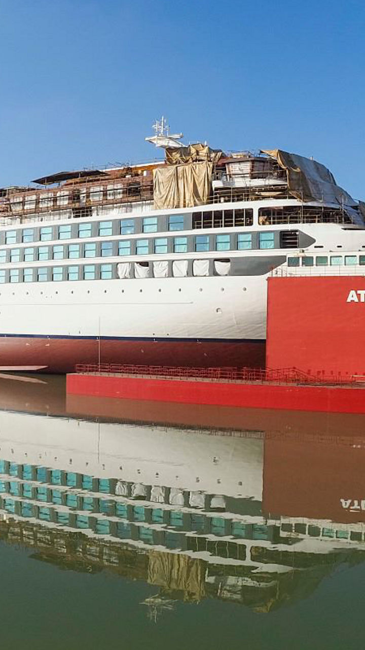 Large Ship Atlante II Docked at Industrial Shipyard