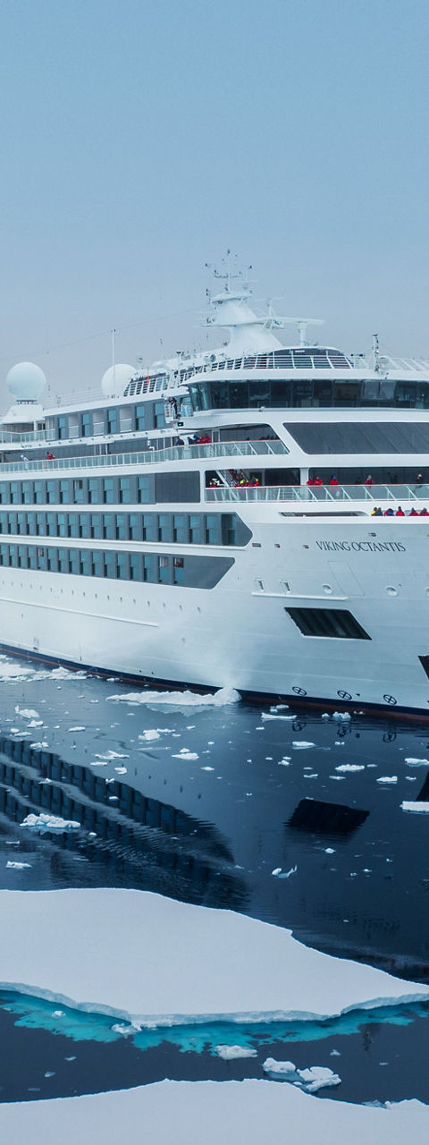 Luxury cruise ship in icy Arctic waters