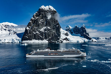 Luxury cruise ship in Antarctic waters