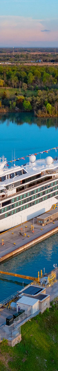 Cruise ship passing through canal lock