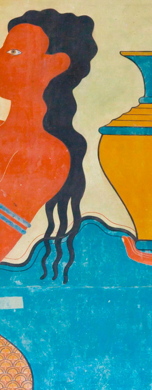 Ancient fresco with women carrying vessels