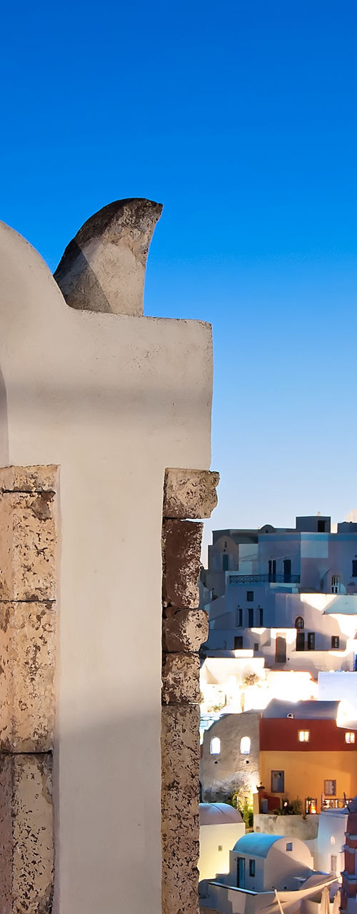 Santorini bell tower at sunset
