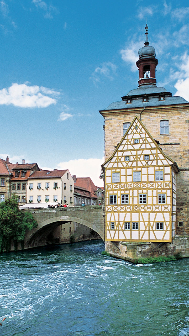 Historic bridge and town hall in Bamberg