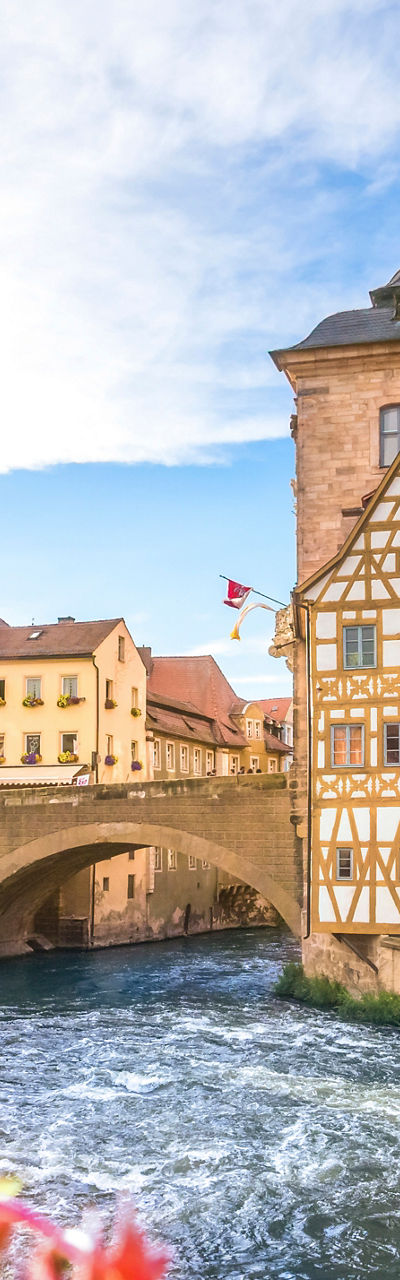 Historic German town with riverside architecture