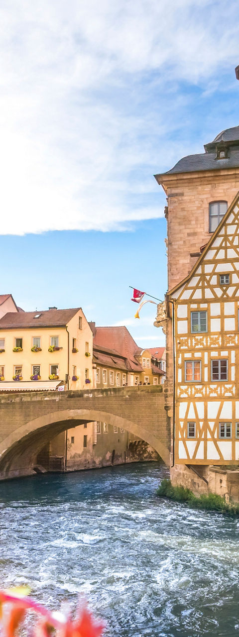 Historic German town with riverside architecture