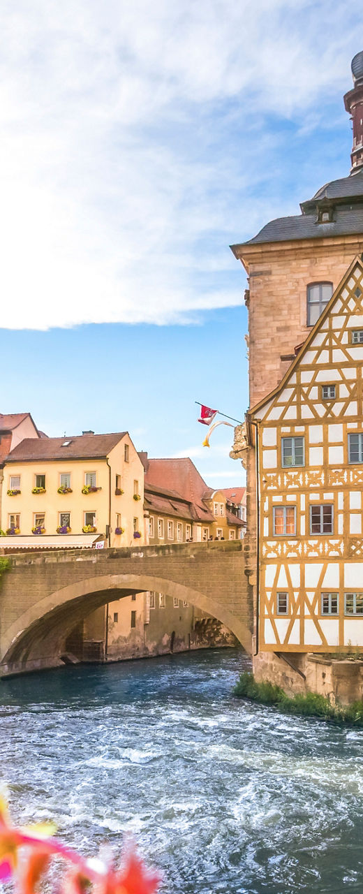 Historic German town with riverside architecture