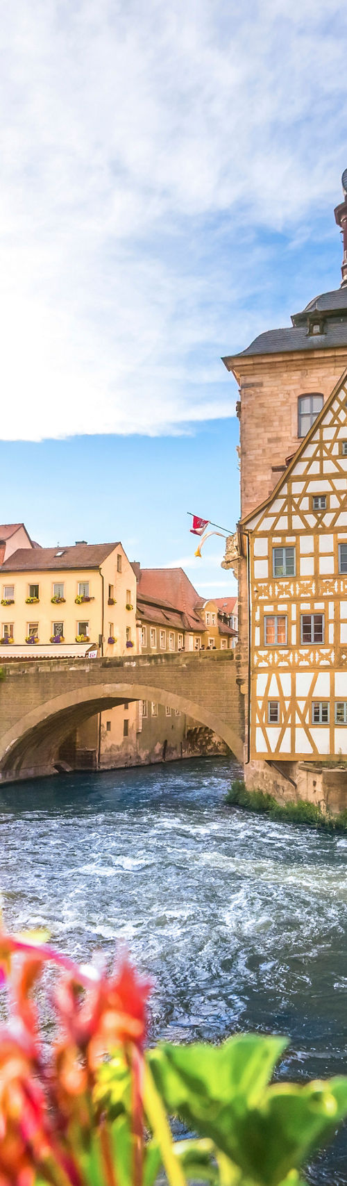 Historic German town with riverside architecture