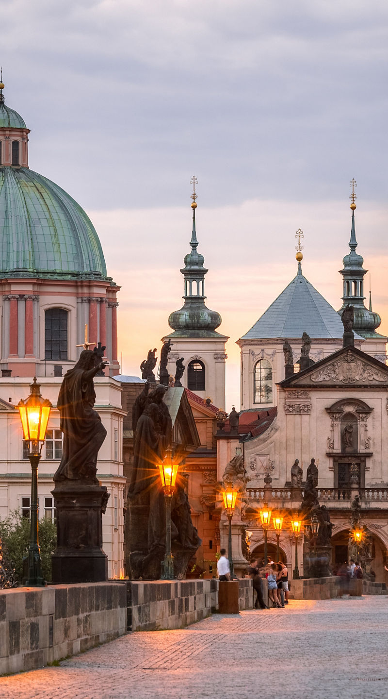Charles Bridge at sunset in Prague