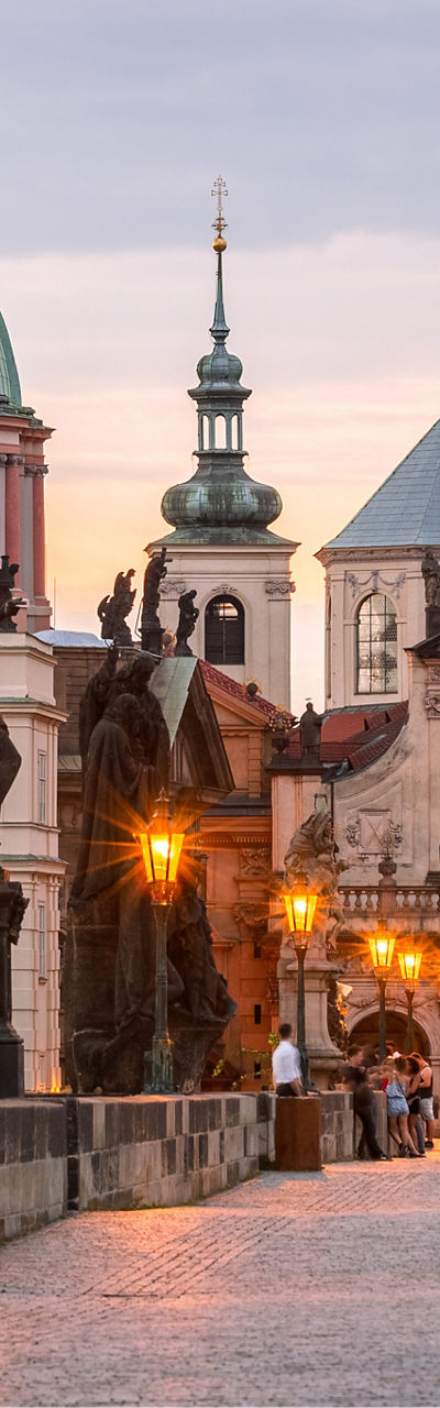 Charles Bridge at sunset in Prague