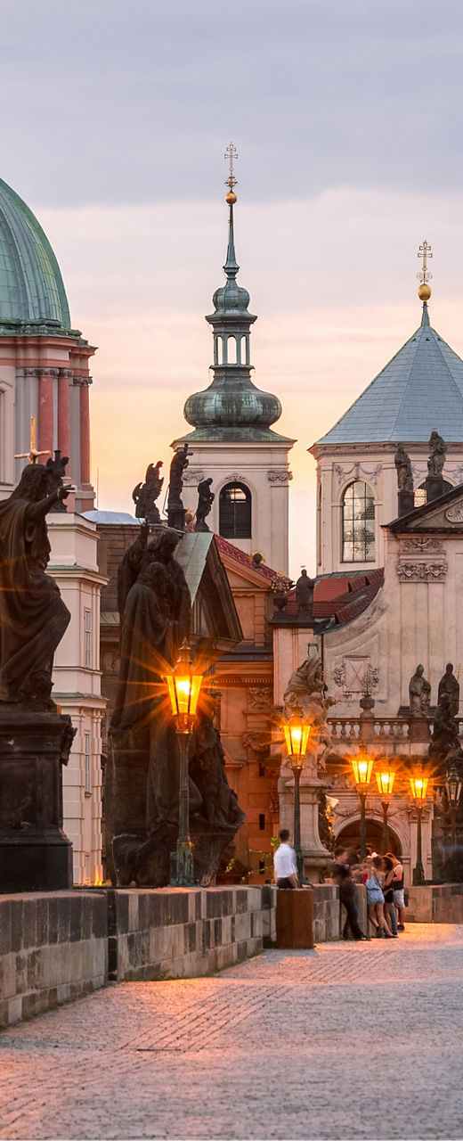 Charles Bridge at sunset in Prague