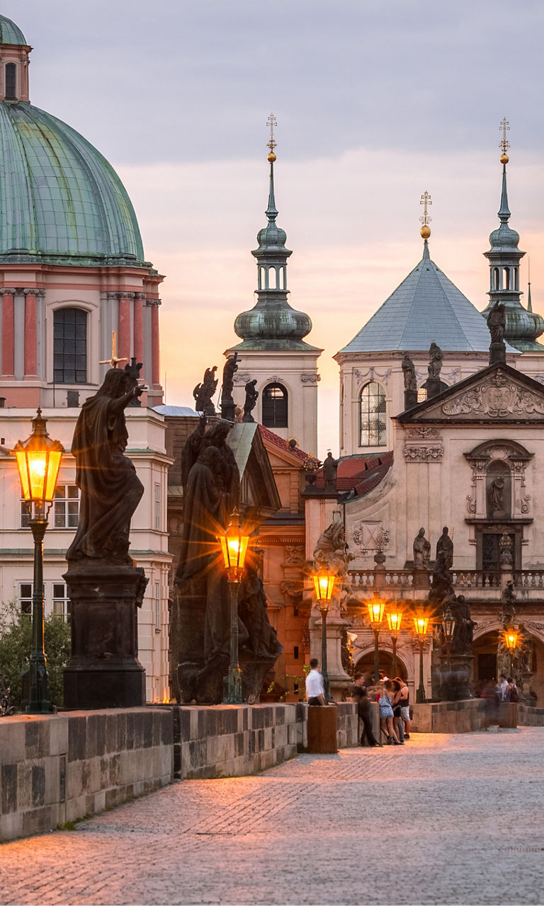 Charles Bridge at sunset in Prague