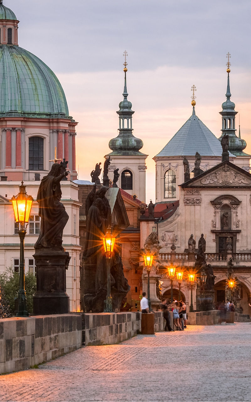 Charles Bridge at sunset in Prague
