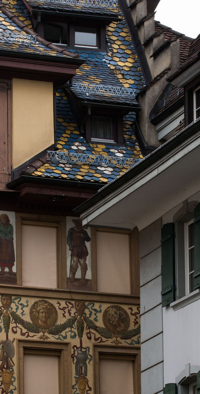 Historic painted building in European cityscape