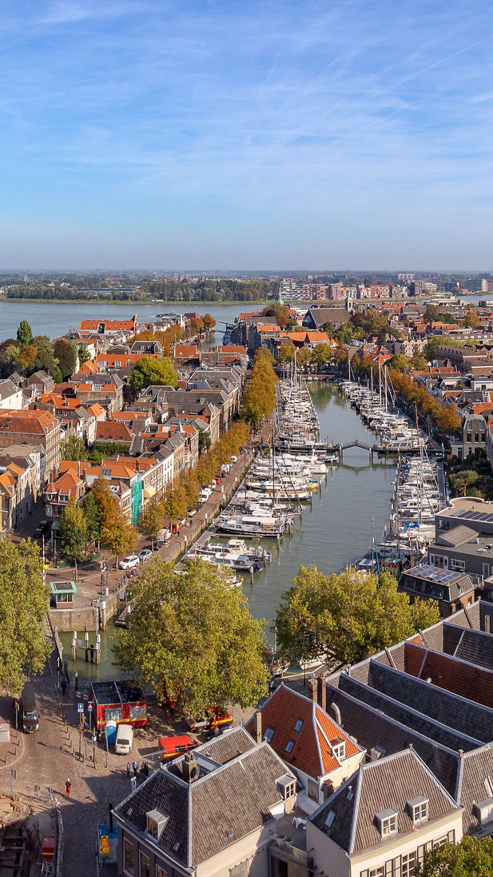 Scenic aerial view of historic Dutch city