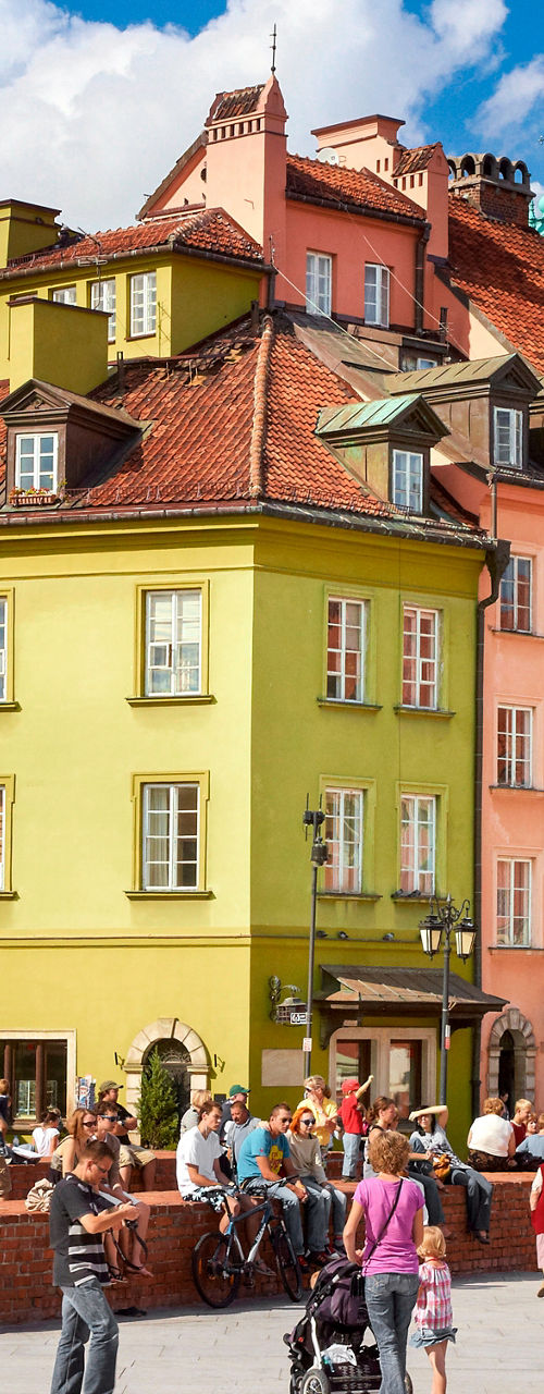 Colorful historic buildings in Warsaw square