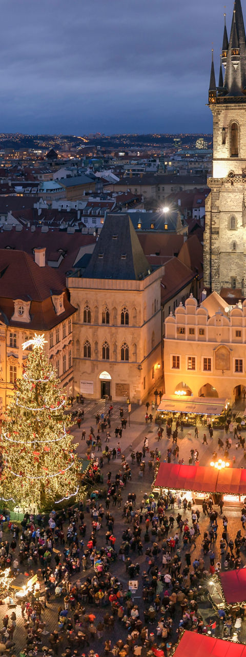 Festive Christmas market in Prague square
