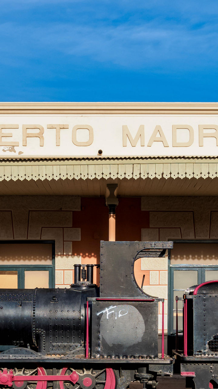 Historic steam locomotive at Puerto Madryn station