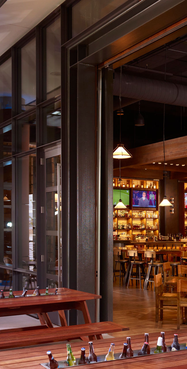Modern sports bar with outdoor seating
