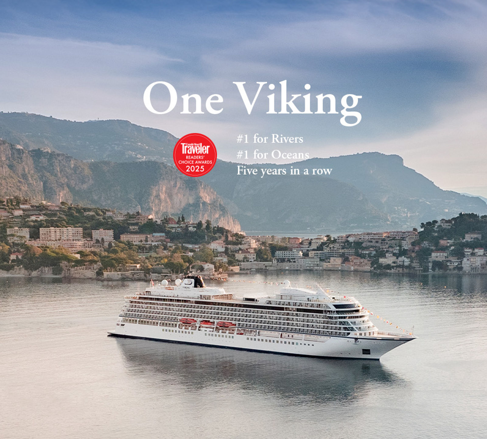 Viking Cruise Ship on Calm Coastal Waters at Dusk