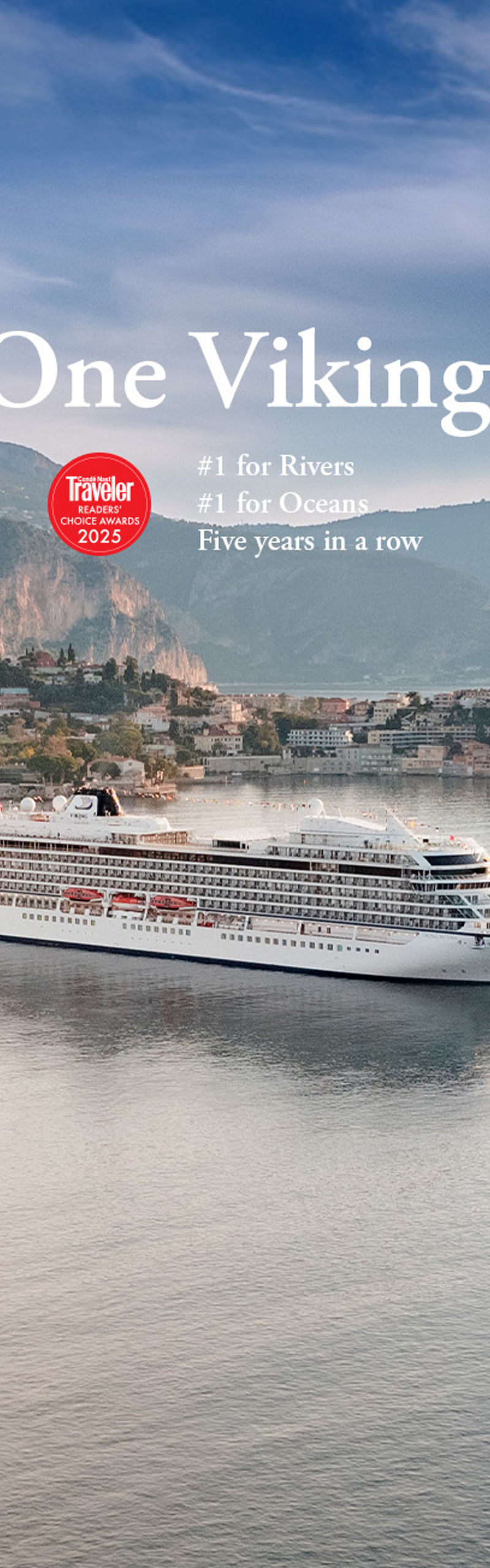 Viking Cruise Ship on Calm Coastal Waters at Dusk