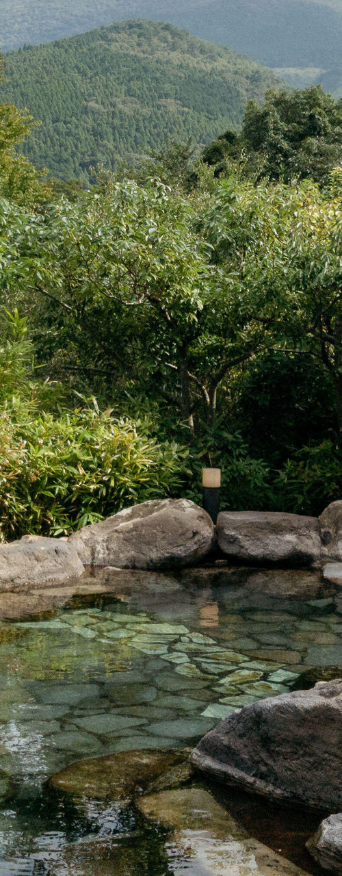 Tranquil hot spring with mountain view