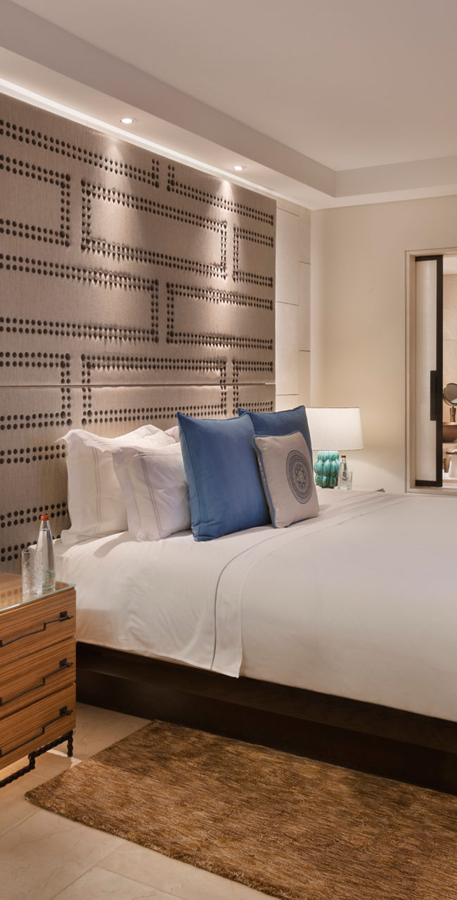 Modern hotel room with cozy decor