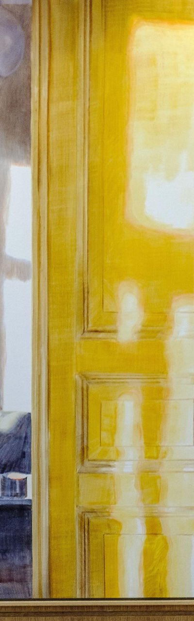 Couple admiring modern art in gallery