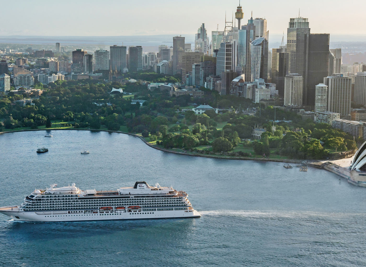 Cruise ship in Sydney Harbour skyline view