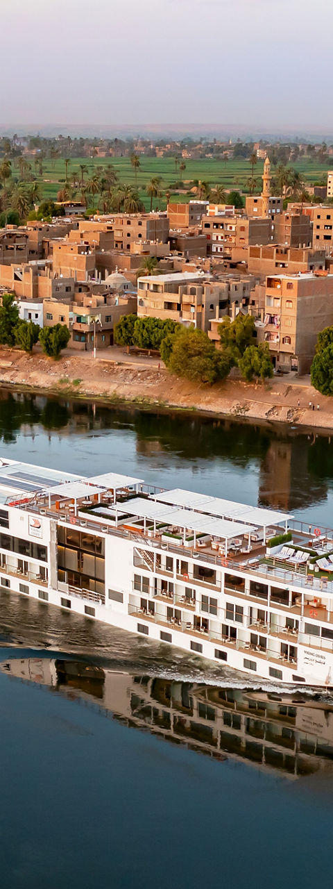 Luxury river cruise ship on calm waters