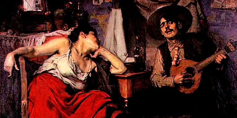 Woman listening to man playing guitar
