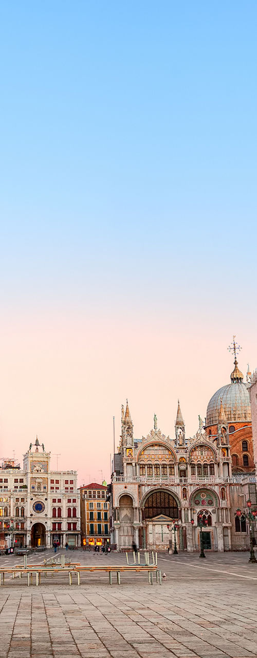 Venice landmarks at sunrise with clear sky