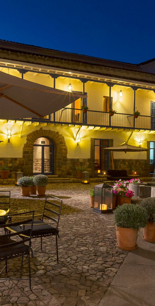 Elegant courtyard with evening lighting