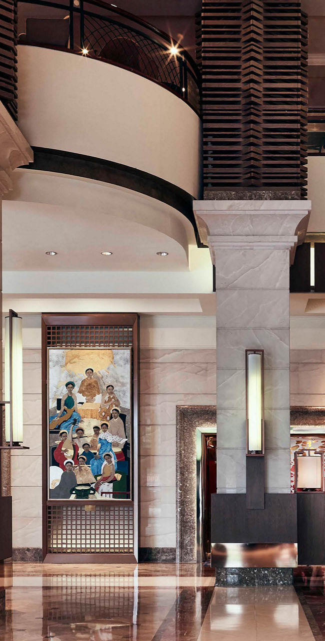 Elegant hotel lobby with modern decor