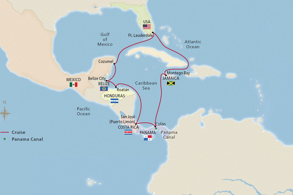 Panama Canal & Central America – route map