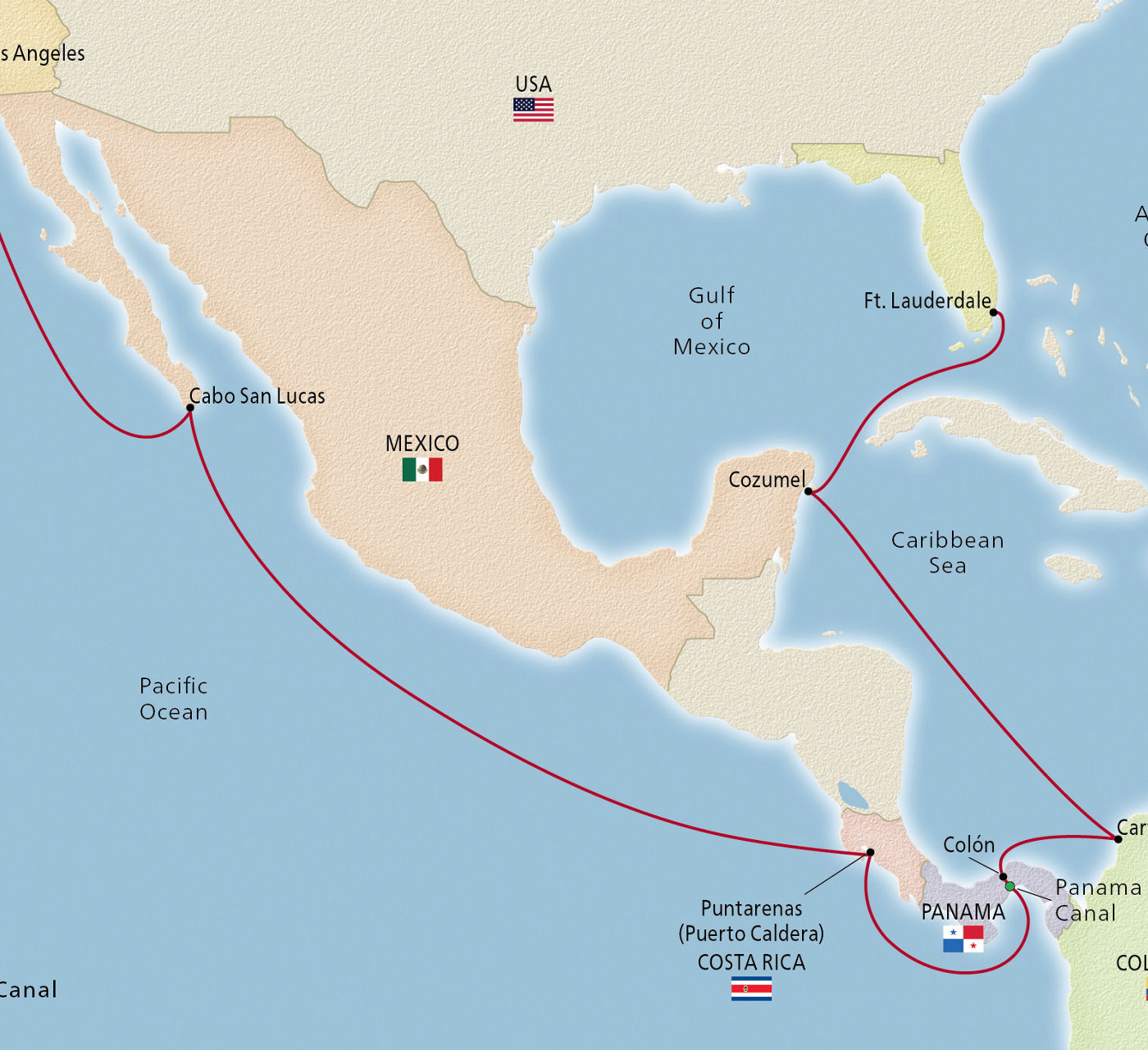 Map of Panama Canal & the Pacific Coast itinerary