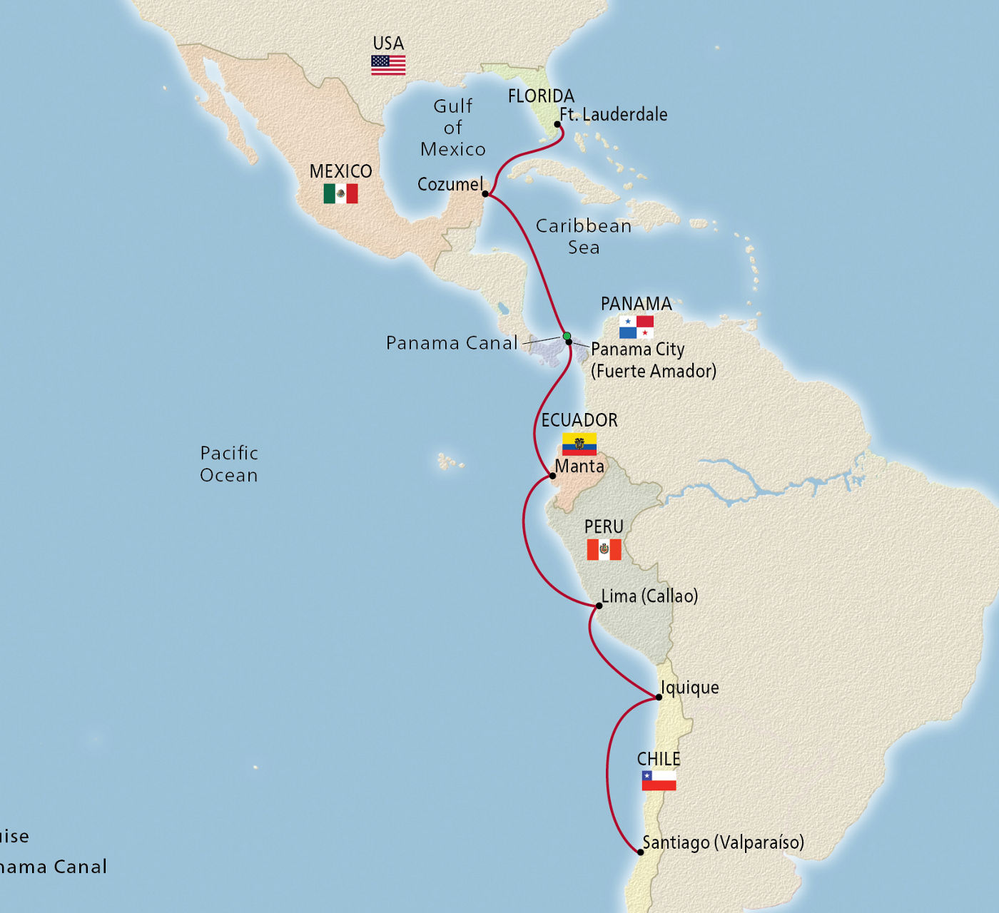 Map of Panama & Scenic South America itinerary