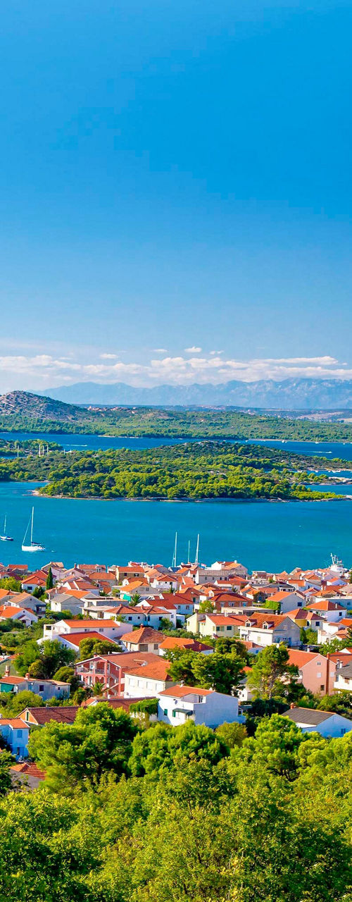 Scenic coastal town with marina views