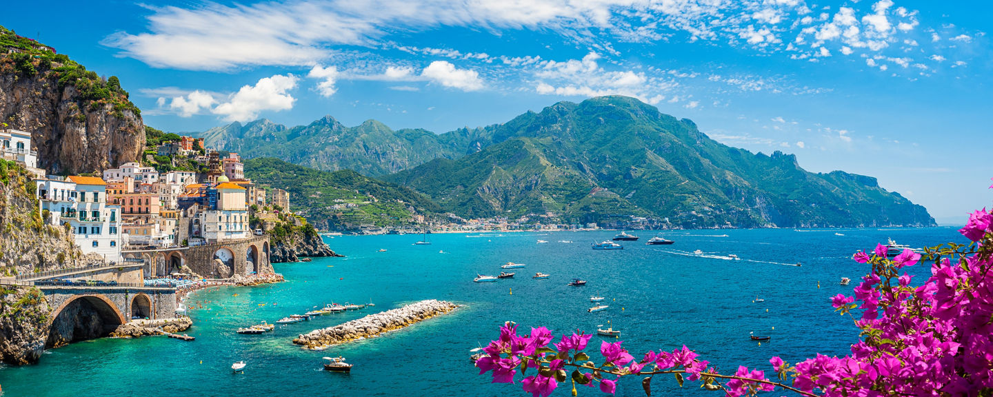 Scenic Amalfi Coast with vibrant flowers