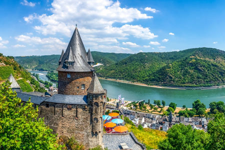 Historic Castle Overlooking Scenic River Valley