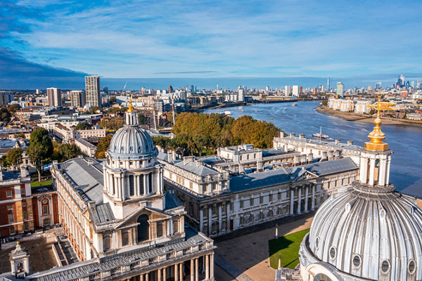Aerial view of Greenwich and Thames River